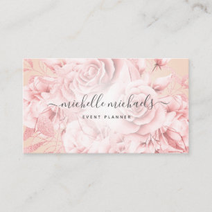 Carte De Visite Floral Rose Gold Blush Script moderne