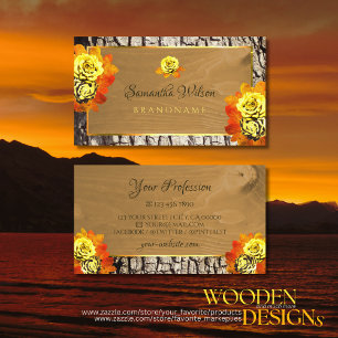 Carte De Visite Floral Rose Grain de bois naturel Barre d'arbre ru