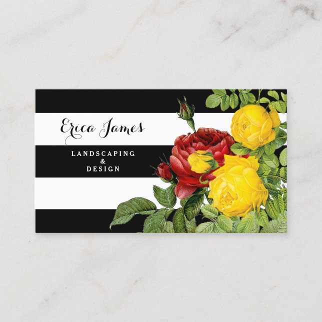 Carte De Visite Floral Rose Moderne Avec Gros Rayures Paysagère (Devant)