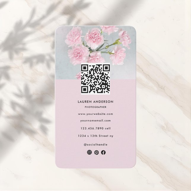 Carte de visite floral rose moderne avec photo et  (Créateur téléchargé)