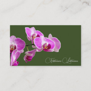 Carte De Visite Floral rose orchidée calligraphie vert foncé