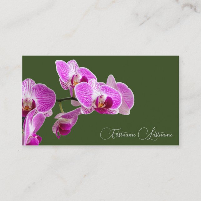 Carte De Visite Floral rose orchidée calligraphie vert foncé (Devant)