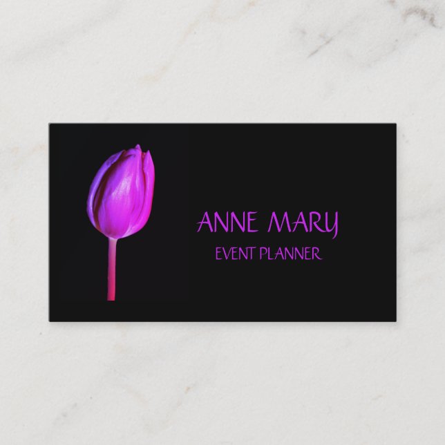 Carte De Visite Floral Rose violet Tulipes noir personnalisé (Devant)