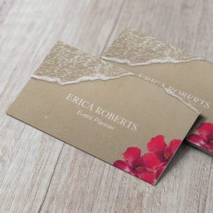 Carte De Visite Floral rouge de ketmie élégante de plage