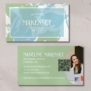 Carte De Visite Floral Script QR Code Design d'intérieur photo
