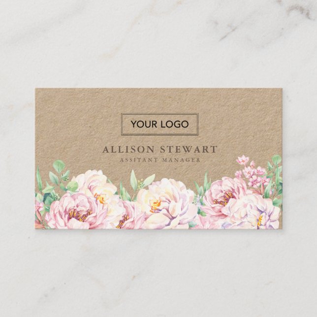 Carte de visite floral simple et élégant avec code (Devant)