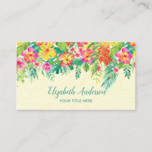 Carte De Visite Floral tropical coloré et Flamant rose