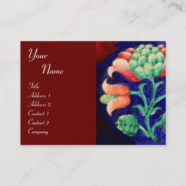Carte De Visite FLORAL, vert rouge bleu orange (Devant)