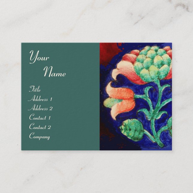 Carte De Visite FLORAL, vert rouge bleu orange (Devant)