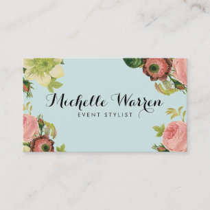 Carte De Visite Floral vintage élégant sur le bleu d'oeufs de