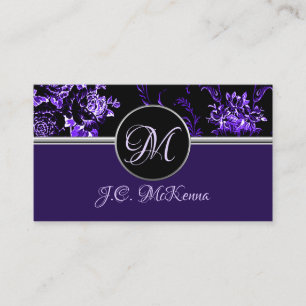 Carte de visite floral violet monogramme 2