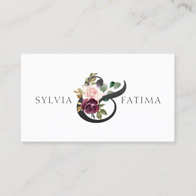 Carte De Visite Floral violet Roses Élégant Ampersand (Devant)