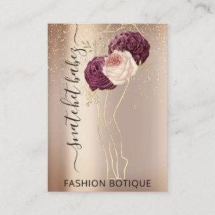Carte De Visite Florals Wreath Rose Marsala QR Code Body Stylist