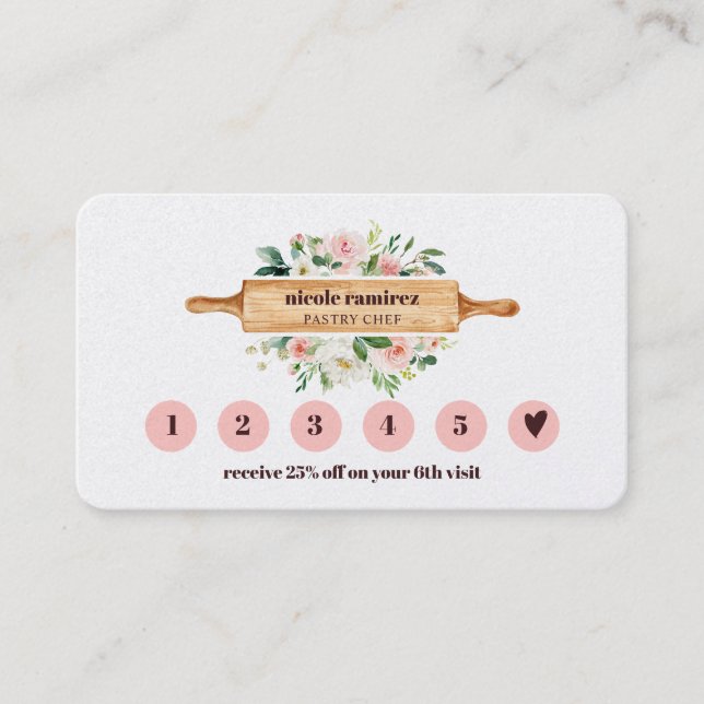 Carte De Visite Flore Boulangerie Rolling Pin 6 Punch Loyauté (Devant)