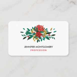 Carte De Visite Flore moderne rouge vert et or Noël