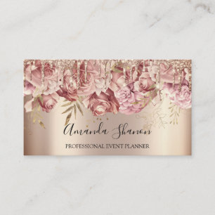 Carte De Visite Flore rose Déchets d'or QR CODE Logo