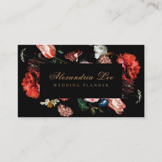 Carte De Visite Flore rouge foncé noir moody (Devant)