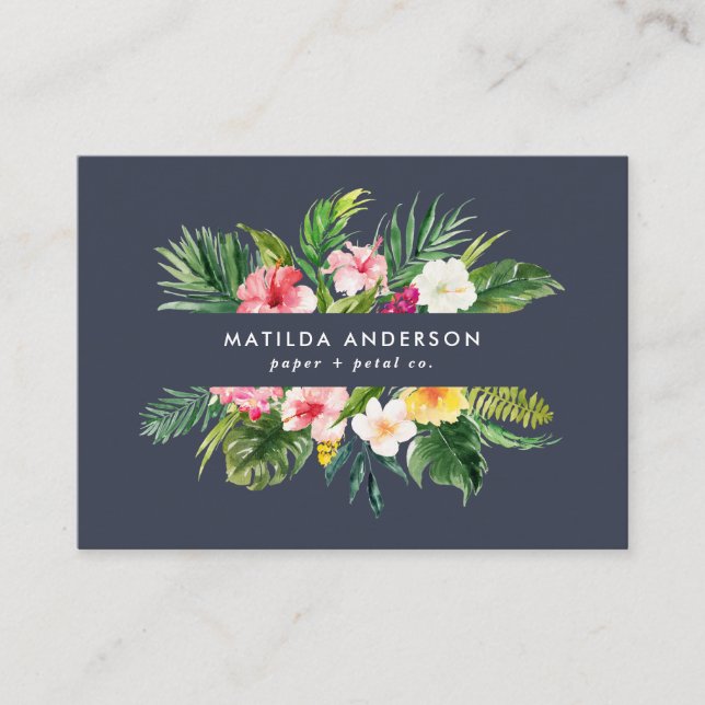 Carte De Visite Flore tropicale marine florale bleu feuillage mode (Devant)