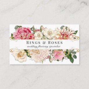 Carte De Visite Flore Vintage blanche Élégante perruques or pers