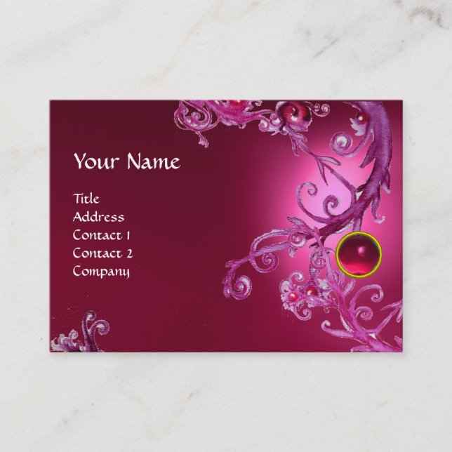 Carte De Visite FLORENTINE BAROQUE MONOGRAM GEM rose baise rubis (Devant)
