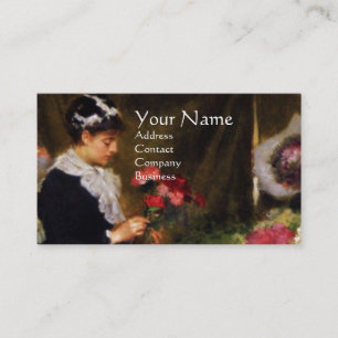 CARTE DE VISITE FLORISTE CRÉANT UN BOUQUET AVEC DES FLEURS COLORÉE