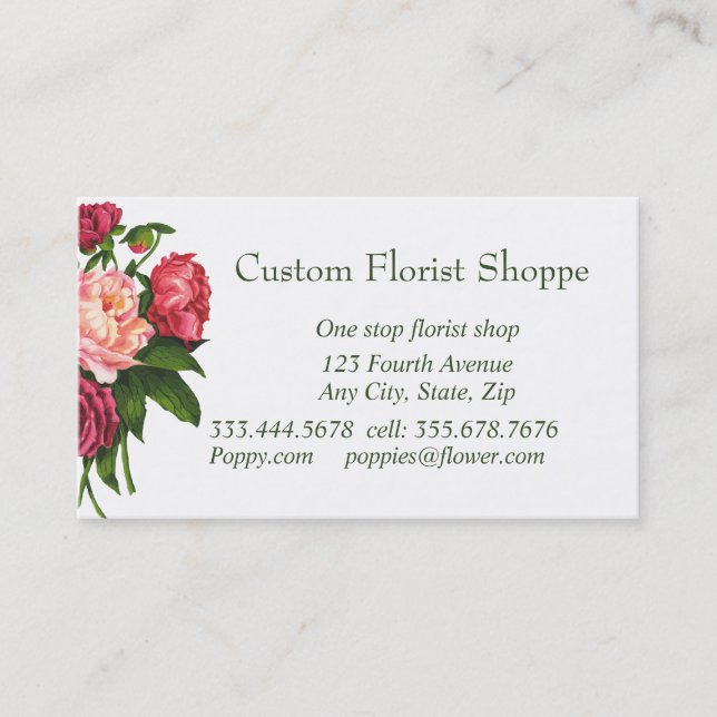 Carte De Visite Floriste Personnalisé Shoppe Peony Garden Fleurs (Devant)