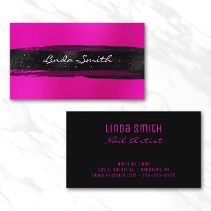 Carte De Visite Floue Magenta Rose Traits de Pinceau Noirs