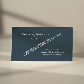 Carte De Visite Flute Navy Blue Elegant Professionnel