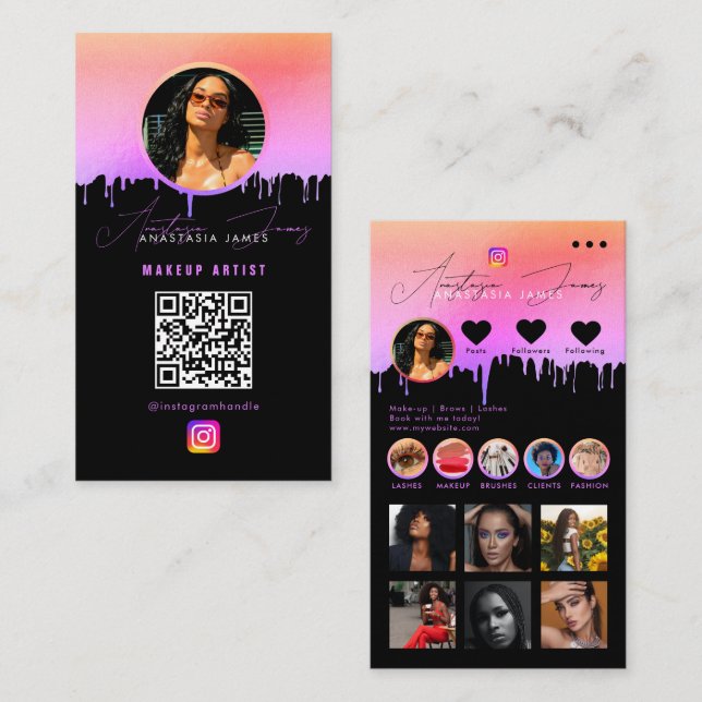 Carte De Visite Flux photo de l'influent Médias sociaux QR Code po (Devant / Derrière)