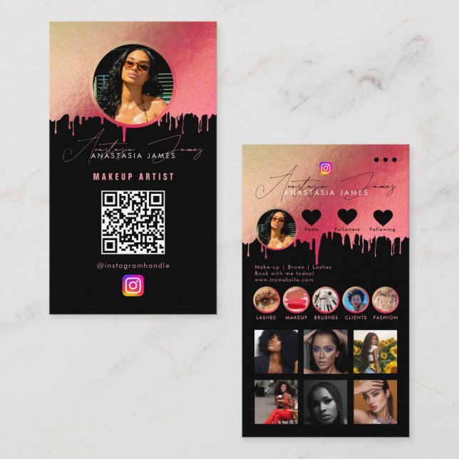 Carte De Visite Flux photo de l'influent Médias sociaux QR Code ro (Devant / Derrière)