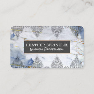 Carte De Visite Fond de marbre bleu or   Motif orné