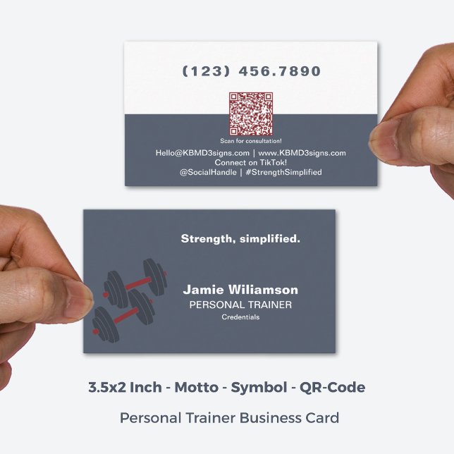 Carte De Visite Force Simplifié QR Gris Rouge Personal Trainer (3.5x2 Inch, Strength Simplified QR Grey Red Personal Trainer Business Card)