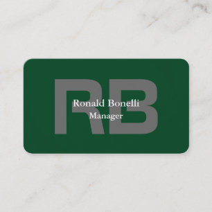 Carte De Visite Forest Green Grey Bold Monogramme élégant moderne