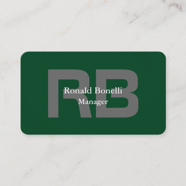 Carte De Visite Forest Green Grey Bold Monogramme élégant moderne (Devant)