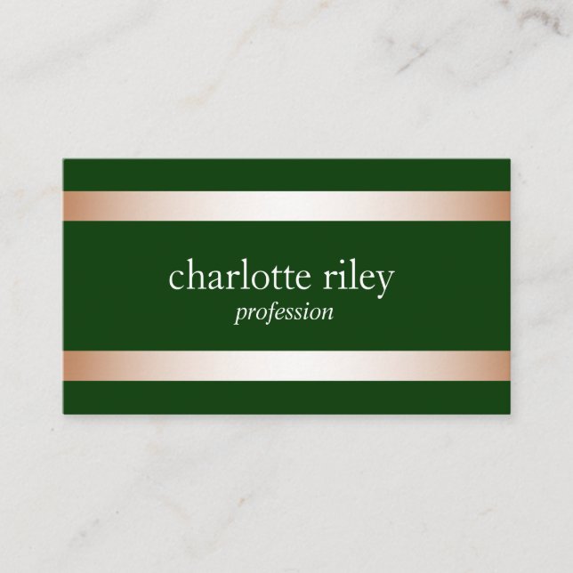 Carte De Visite Forest Green | Moderne Rose Gold Stripes élégant (Devant)