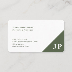 Carte De Visite Forest Green Monogramme élégant tendance moderne
