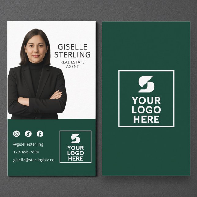 Carte De Visite Forest Green Photo Logo Real Estate Agent  (Créateur téléchargé)