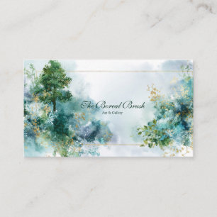 Carte De Visite Forêt émeraude poussière d'or floral géométrique
