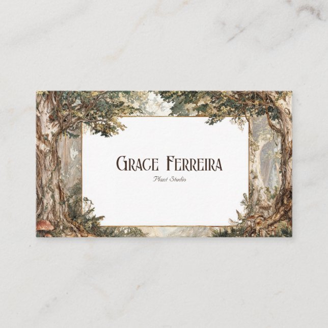 Carte De Visite Forêt Enchantée Rustique & Champignons (Devant)