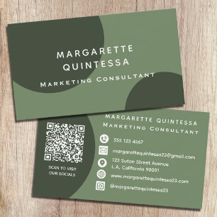 Carte De Visite Forêt moderne vert et blanc QR Code Social Media