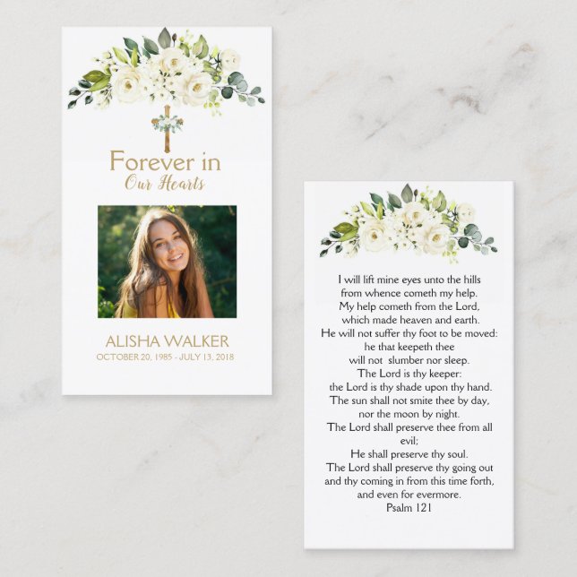 Carte De Visite Forever in Our Hearts Photo Funeral Prayer Card (Devant / Derrière)