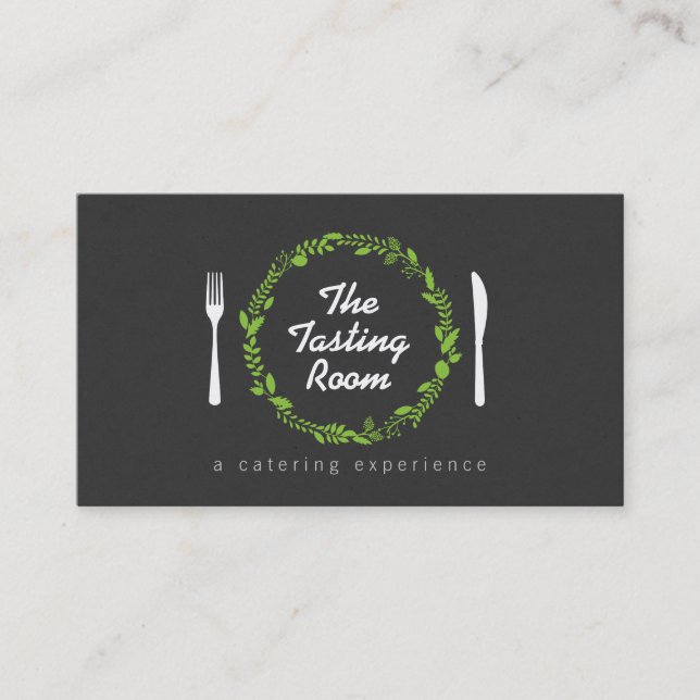 Carte De Visite Fork and Knife Wreath 4 Restaurants, Chef, Restaur (Devant)