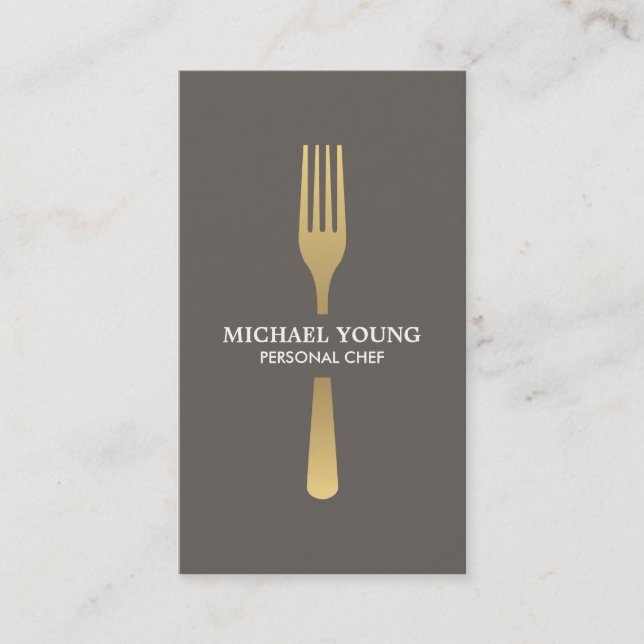 Carte De Visite FORK GOLDEN sur Taupe Chef, Restauration, Restaura (Devant)