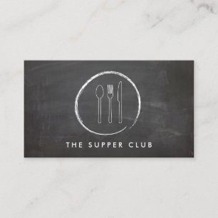 Carte De Visite FORK SPOON KNIFE CHALKBOARD LOGO for Restaurant