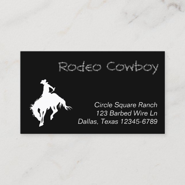 Carte De Visite Forme de cowboy Rodeo blanc (Devant)