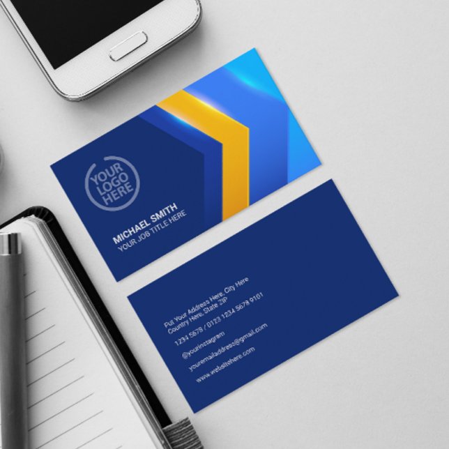 Carte De Visite Forme géométrique jaune bleu moderne professionnel (Créateur téléchargé)