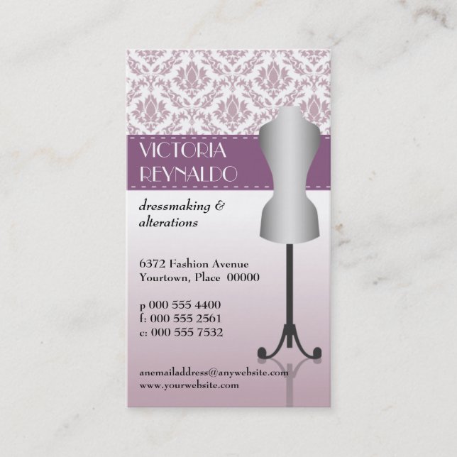 Carte De Visite Forme lilas de robe de mode de damassé (Devant)