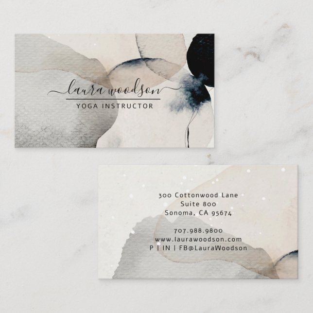 Carte De Visite Formes Abstraites d'aquarelle Instructeur de Yoga (Devant / Derrière)