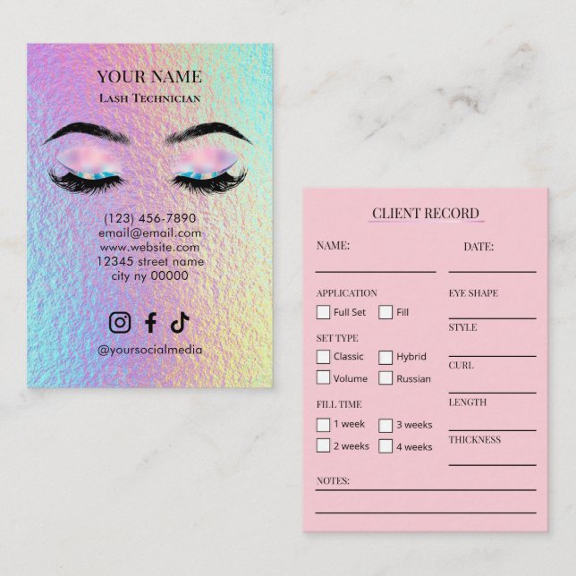 Carte De Visite Formulaire d'enregistrement des clientes pour cils (Devant / Derrière)