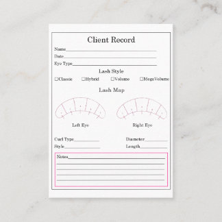Carte De Visite Formulaire d'enregistrement du client Eyelash Exte